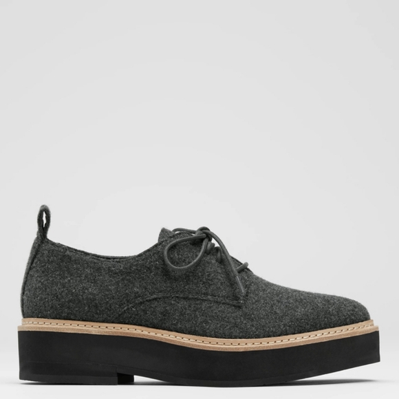 Eileen Fisher Gray Women's Loafers Size 8 Platform Wedge Wool Lace Up Oxford - Picture 1 of 11